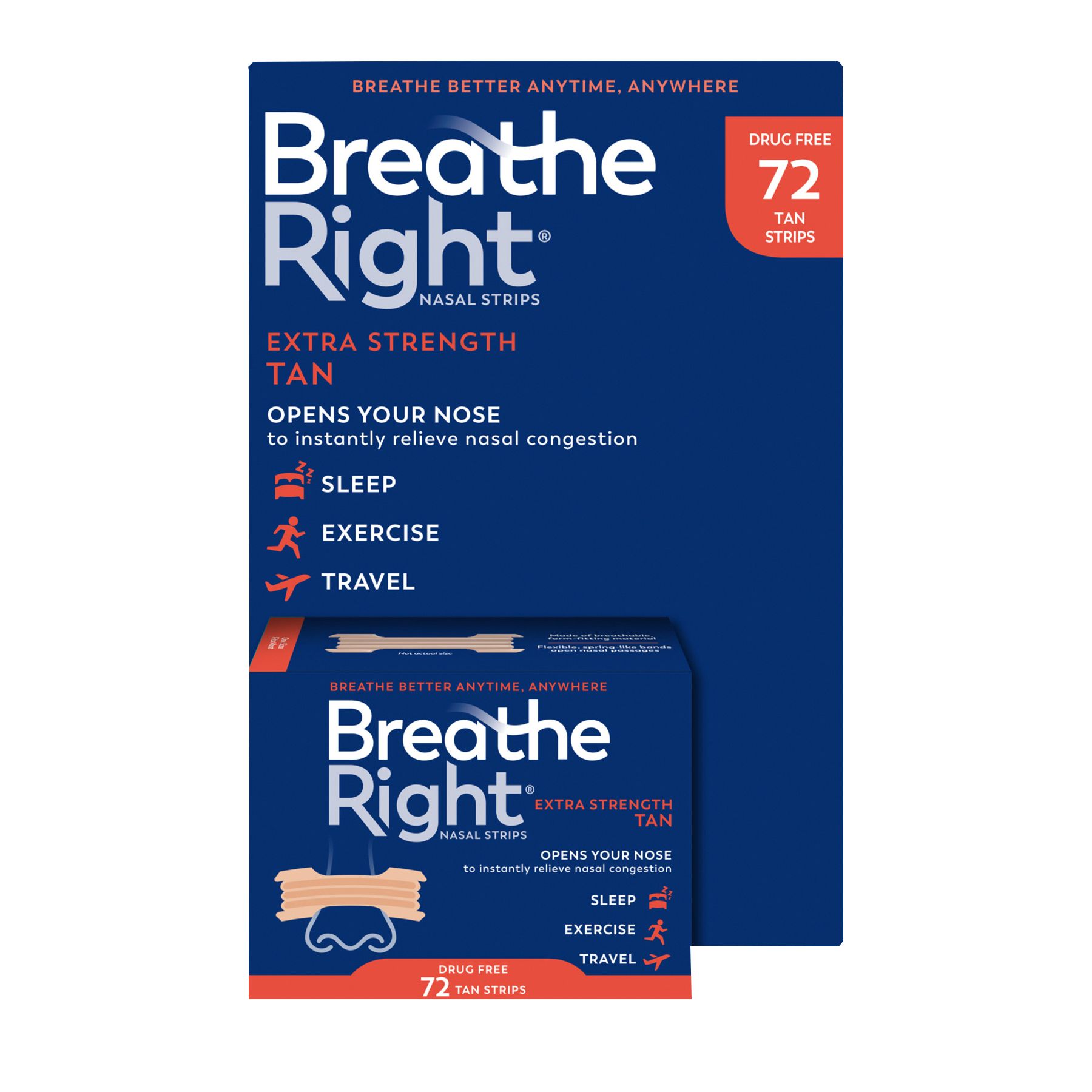 Breathe Right Nasal Strips, Extra Strength Tan, 72 ct.