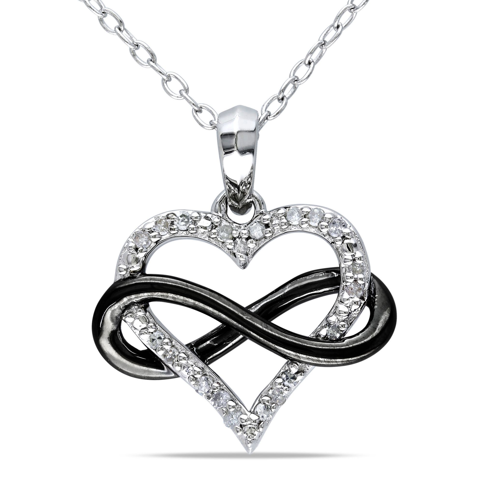 .10 ct. t.w. Diamond Heart Pendant in Black and White Sterling Silver