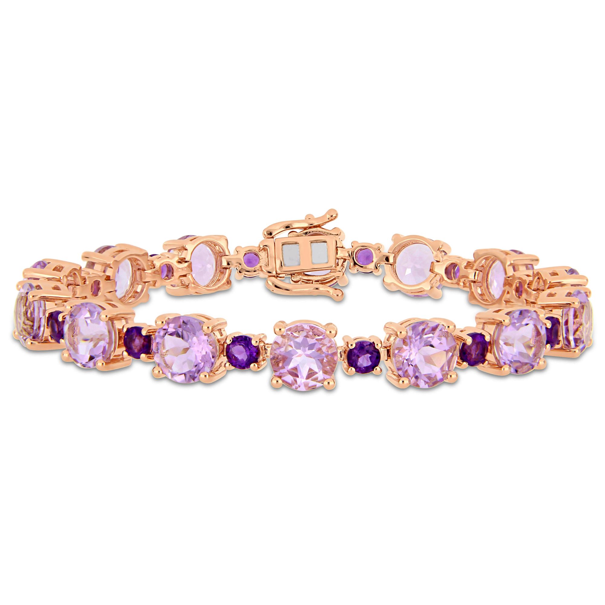 24.64 ct. t.w. Amethyst and Rose de France Tennis Bracelet in Rose Gold Sterling Silver