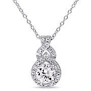 1.84 ct. t.w. Created White Sapphire Teardrop Halo Pendant in Sterling Silver