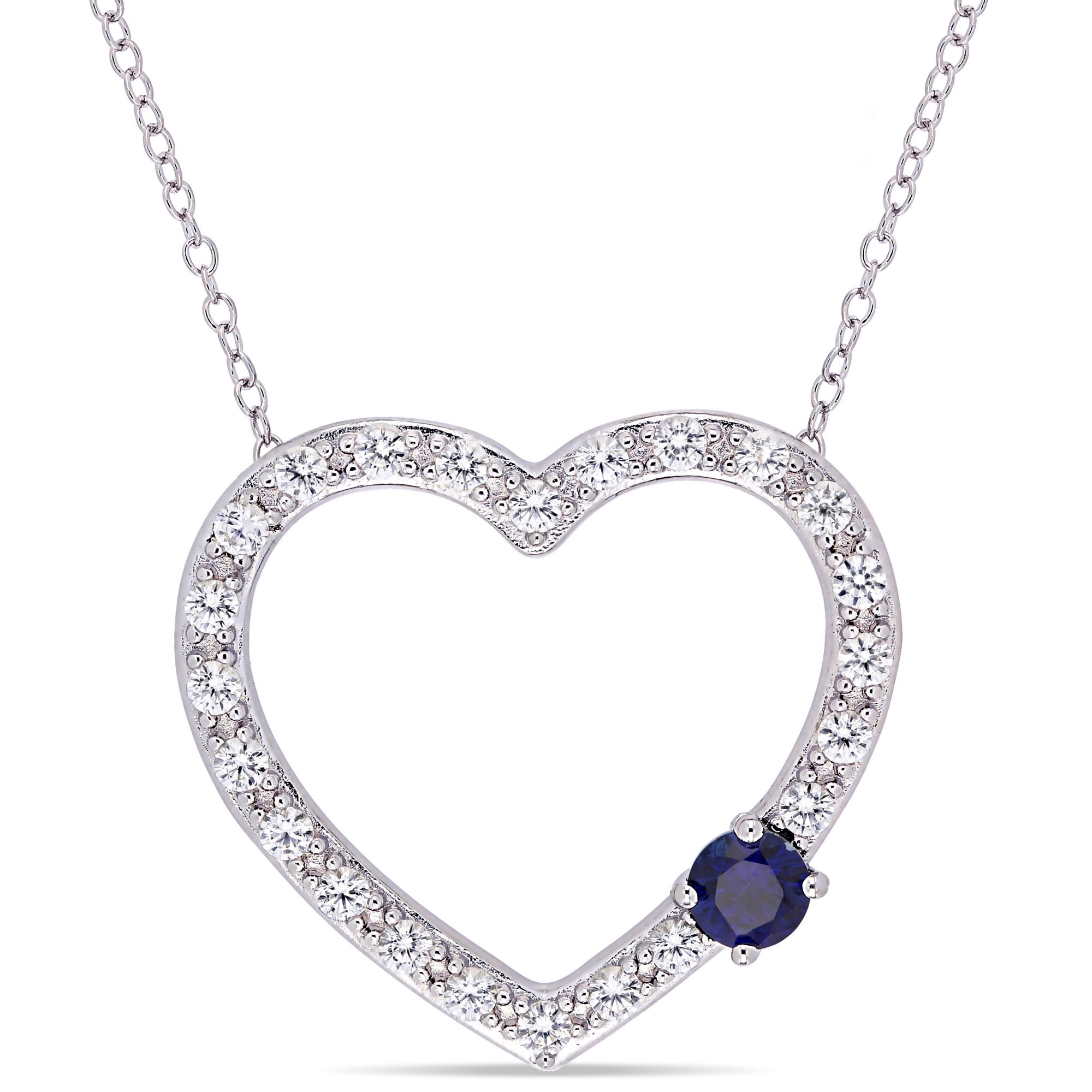1.14 ct. t.w. Created Blue and White Sapphire Heart Necklace in Sterling Silver
