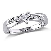 .32 ct. TGW Created White Sapphire and Diamond Accent Heart Ring in Sterling Silver, Size 9