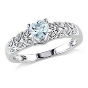 Aquamarine and Diamond Accent Heart Ring in Sterling Silver, Size 9