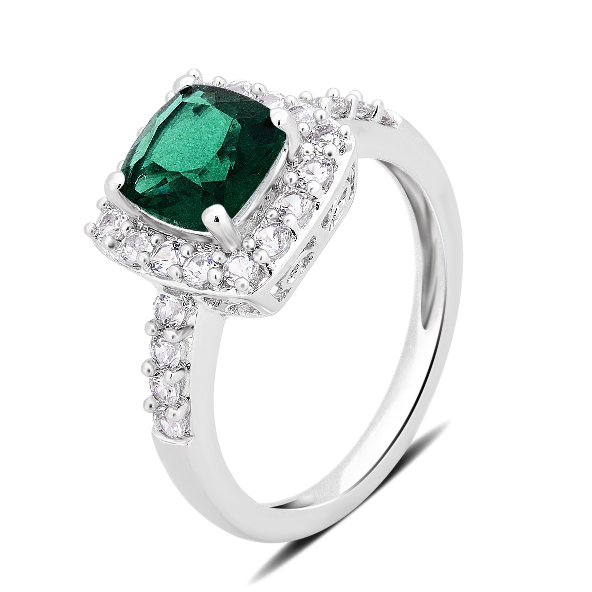 1.50 ct. t.w. Emerald and Created White Sapphire Ring in Sterling ...