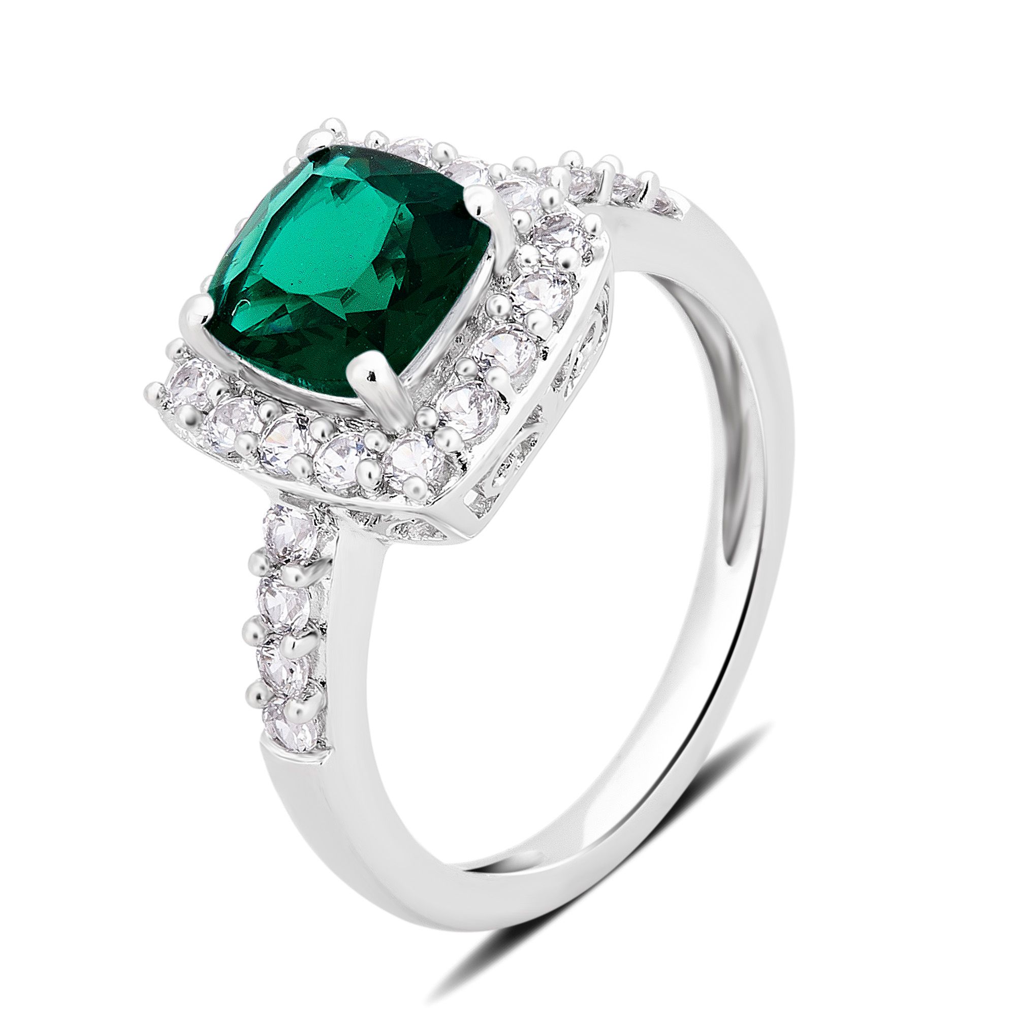 1.50 ct. t.w. Emerald and Created White Sapphire Ring in Sterling ...