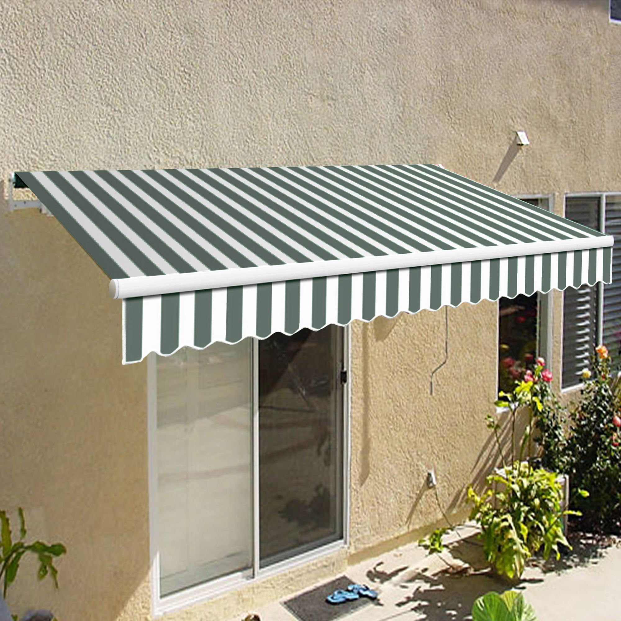 Awntech California 12' Beauty-Mark Manual Patio Awning with 120&quot; Projection - Gray