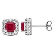 5.25 ct. t.w. Gemstone and Created White Sapphire Accents Halo Stud Earrings in Sterling Silver
