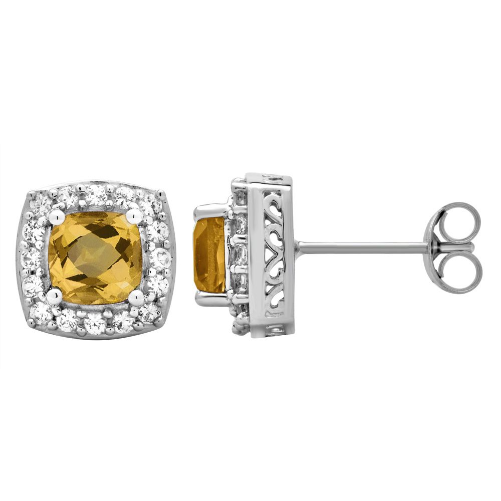 5.25 ct. t.w. Gemstone and Created White Sapphire Accents Halo Stud Earrings in Sterling Silver