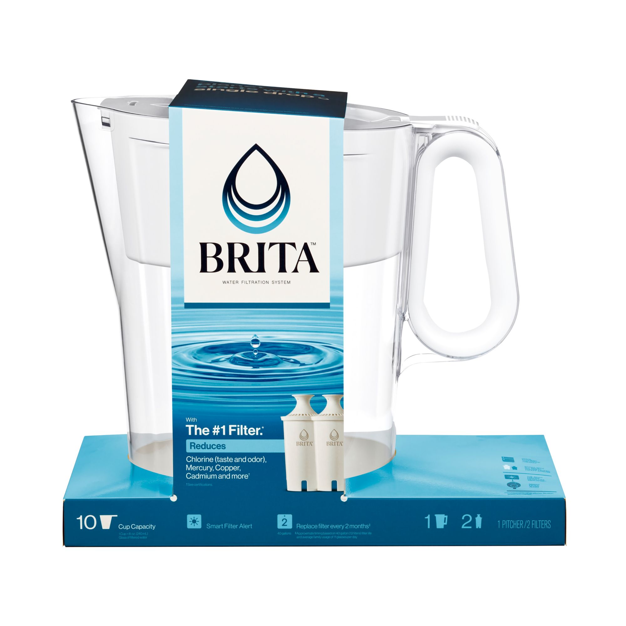 Brita Large 10-Cup Water Filter Pitcher with 2 Longlast+ Filters, Wave