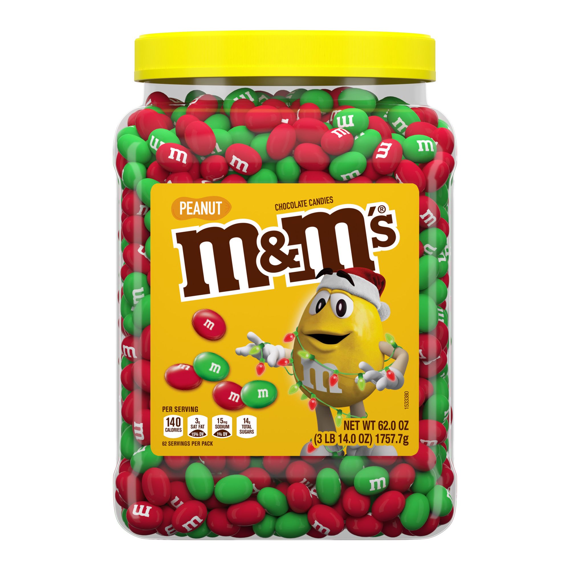 M&M's Holiday Mix Candy Bulk Jar, Peanut Chocolate Candy, 62 oz.