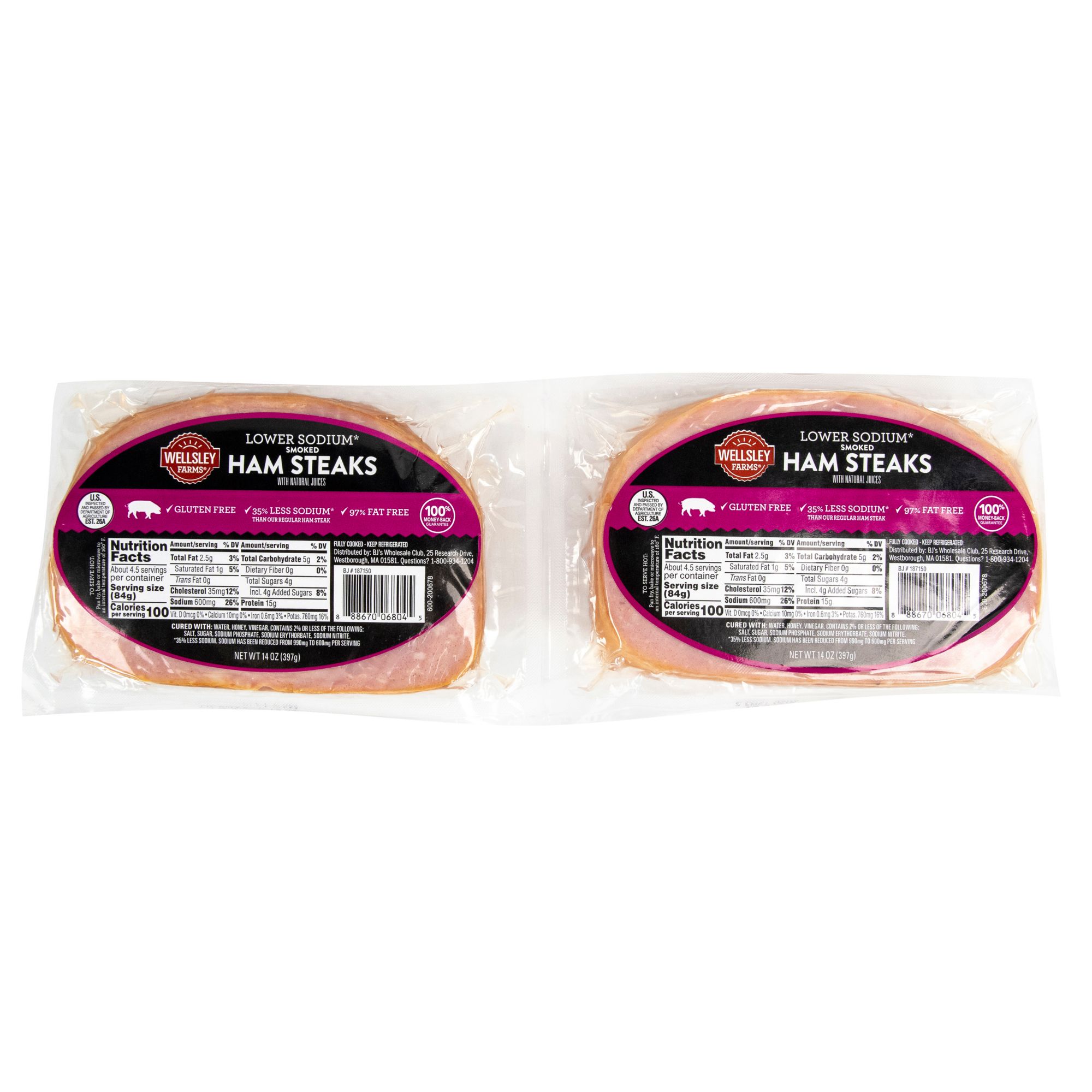 Wellsley Farms Low Sodium Ham Steaks, 2 pk./14 oz.