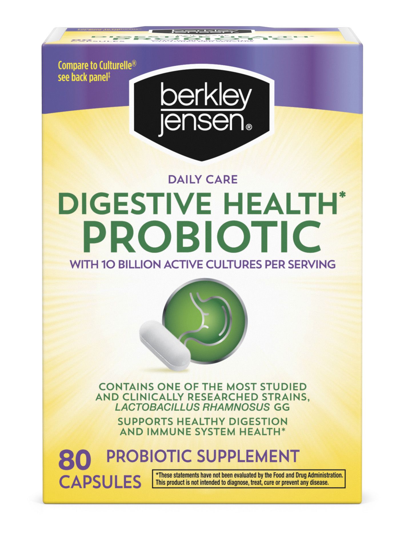 Berkley Jensen Daily Care Digestive Health Probiotic Supplement Capsules, 80 ct.