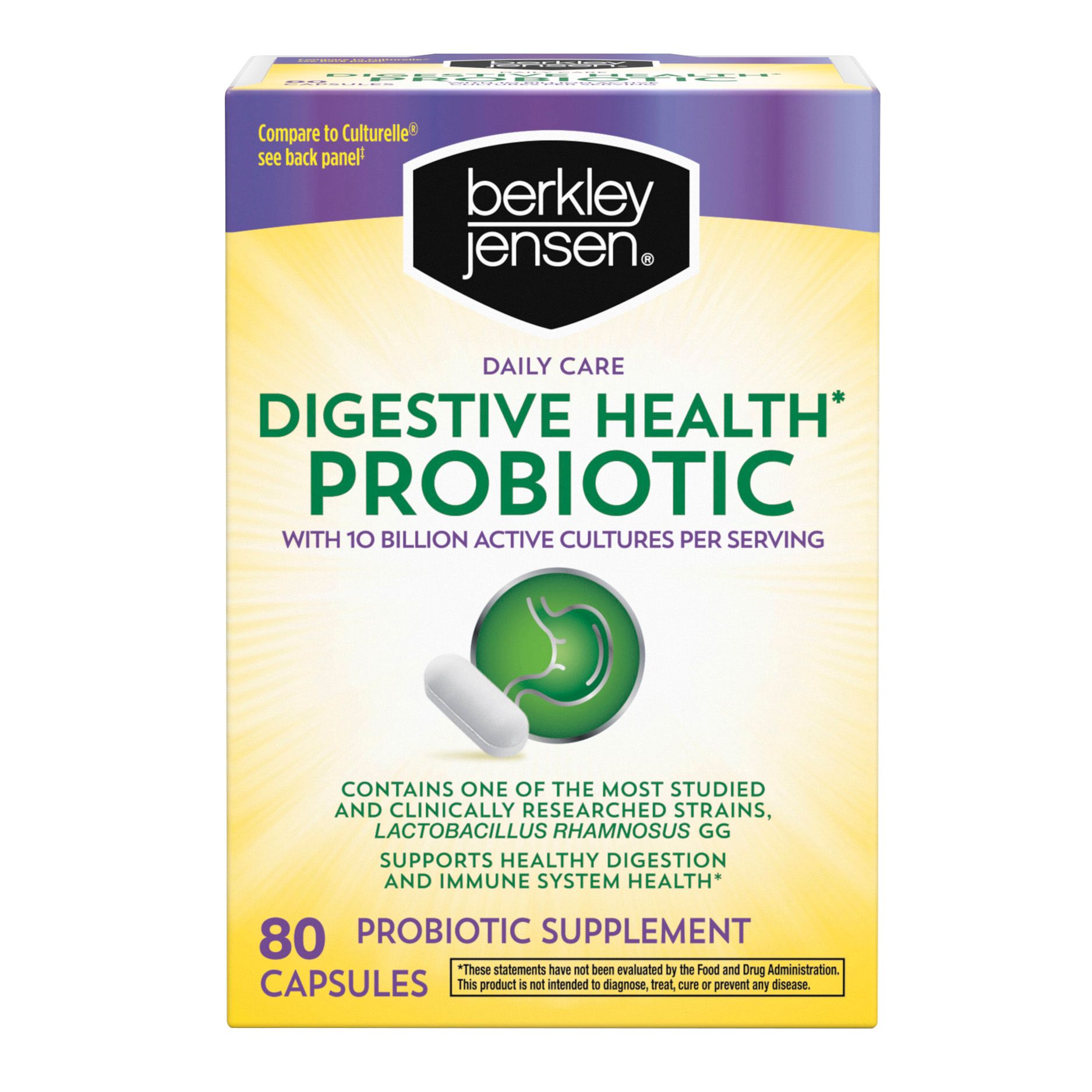 Berkley Jensen Daily Care Digestive Health Probiotic Supplement Capsules, 80 ct.