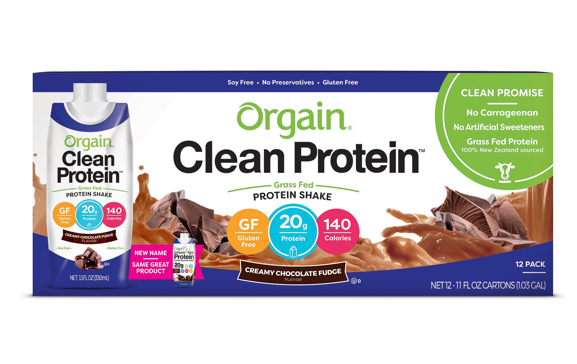 Orgain Clean Protein Grass Fed Chocolate Protein Shake 12 pk./11...