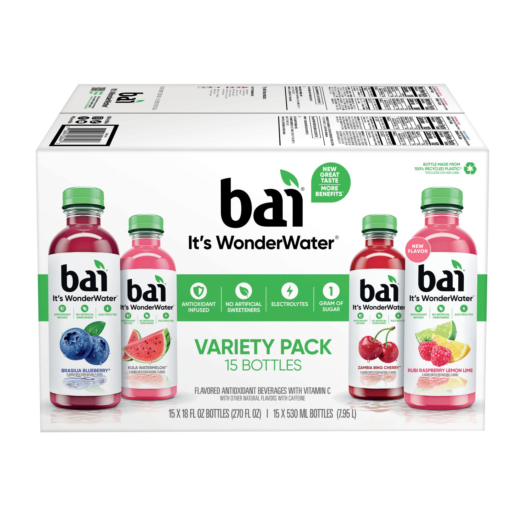 Bai Flavors Variety Pack Antioxidant Infused Water Beverage, 15 pk./18 fl. oz.