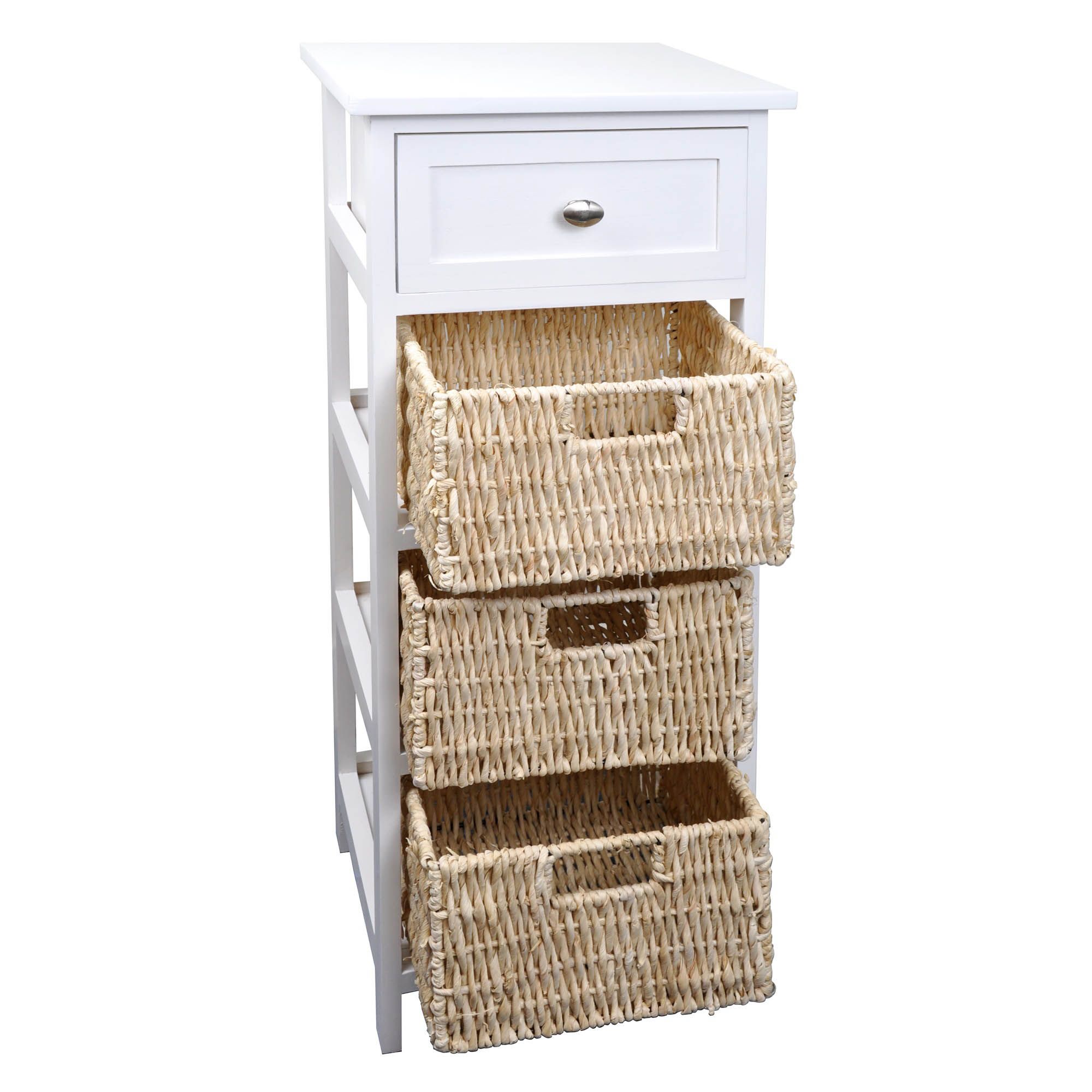 4 Tier Wood Storage Cabinet With Basket Drawers White Bjs