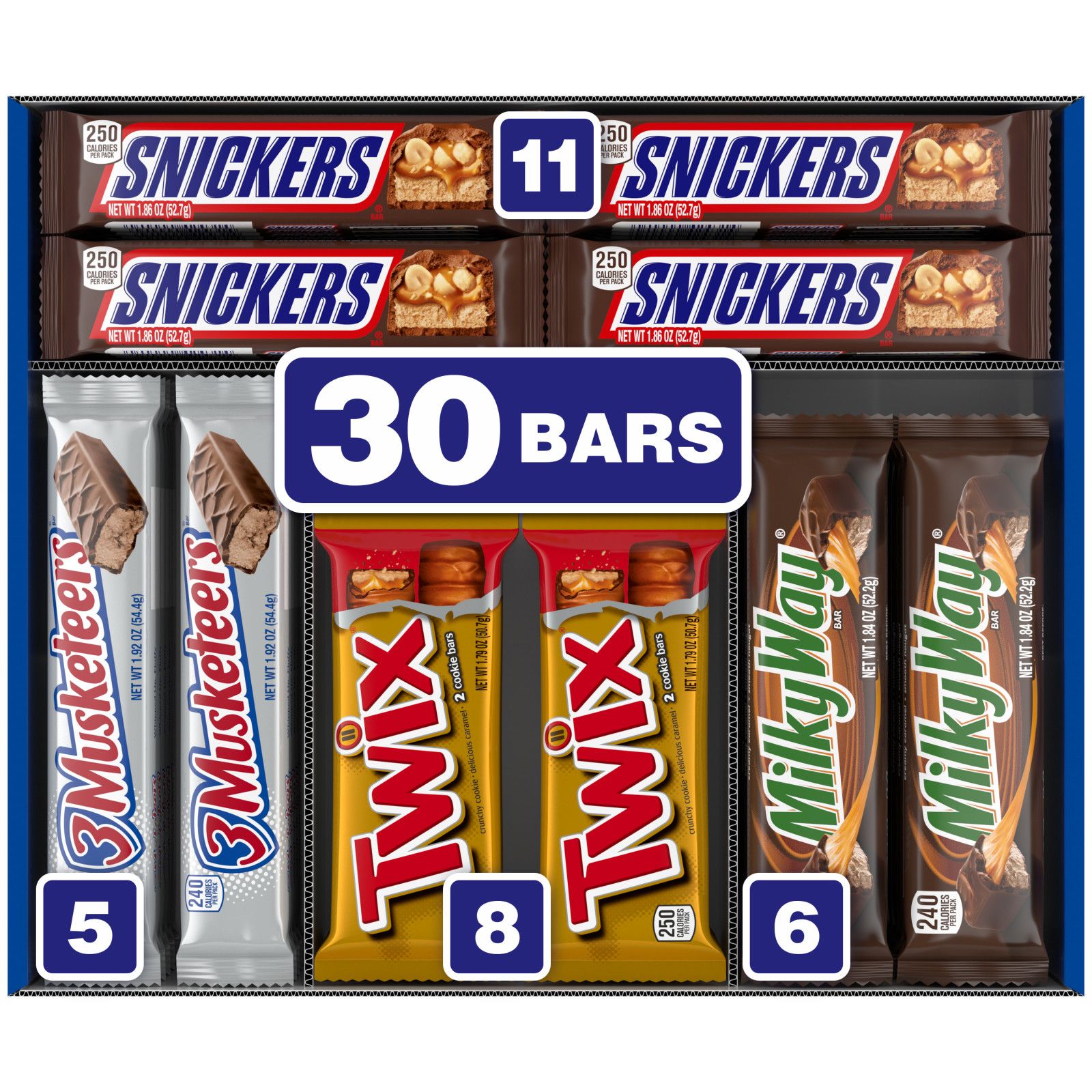 30 Mars Variety Pack Snickers M&M Chocolate/Peanuts Twin Milky Way 30  Full Size