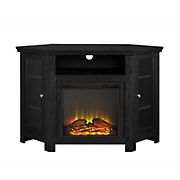 W. Trends 48&quot; Transitional Corner Fireplace TV Stand for Most TV's up to 55&quot; - Black
