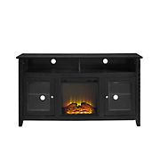 W. Trends 58&quot; Transitional Glass Door Fireplace Tall TV Stand for Most TV's up to 65&quot; - Black