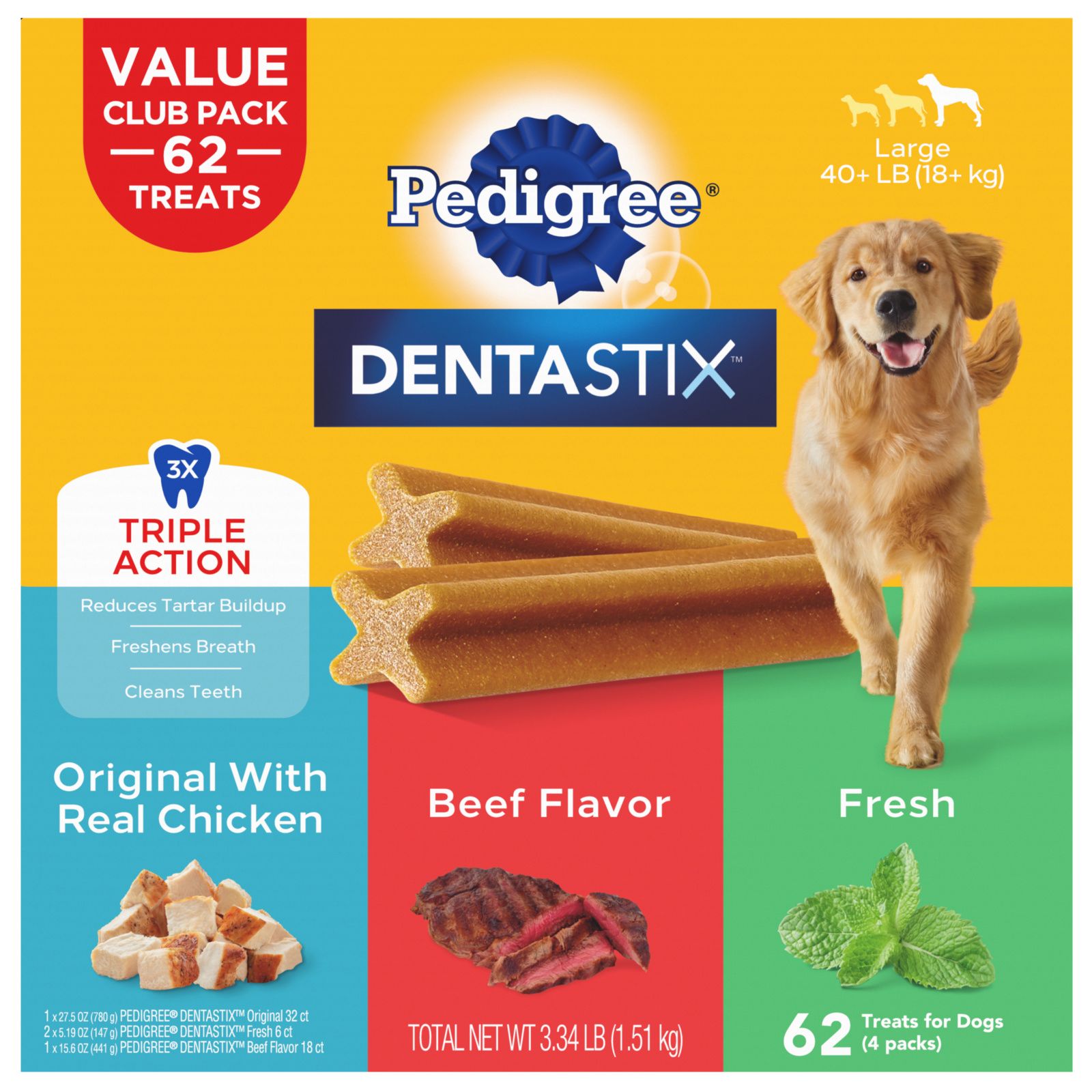 Pedigree Dentastix Triple Action Adult Dog Treat, 62 ct.