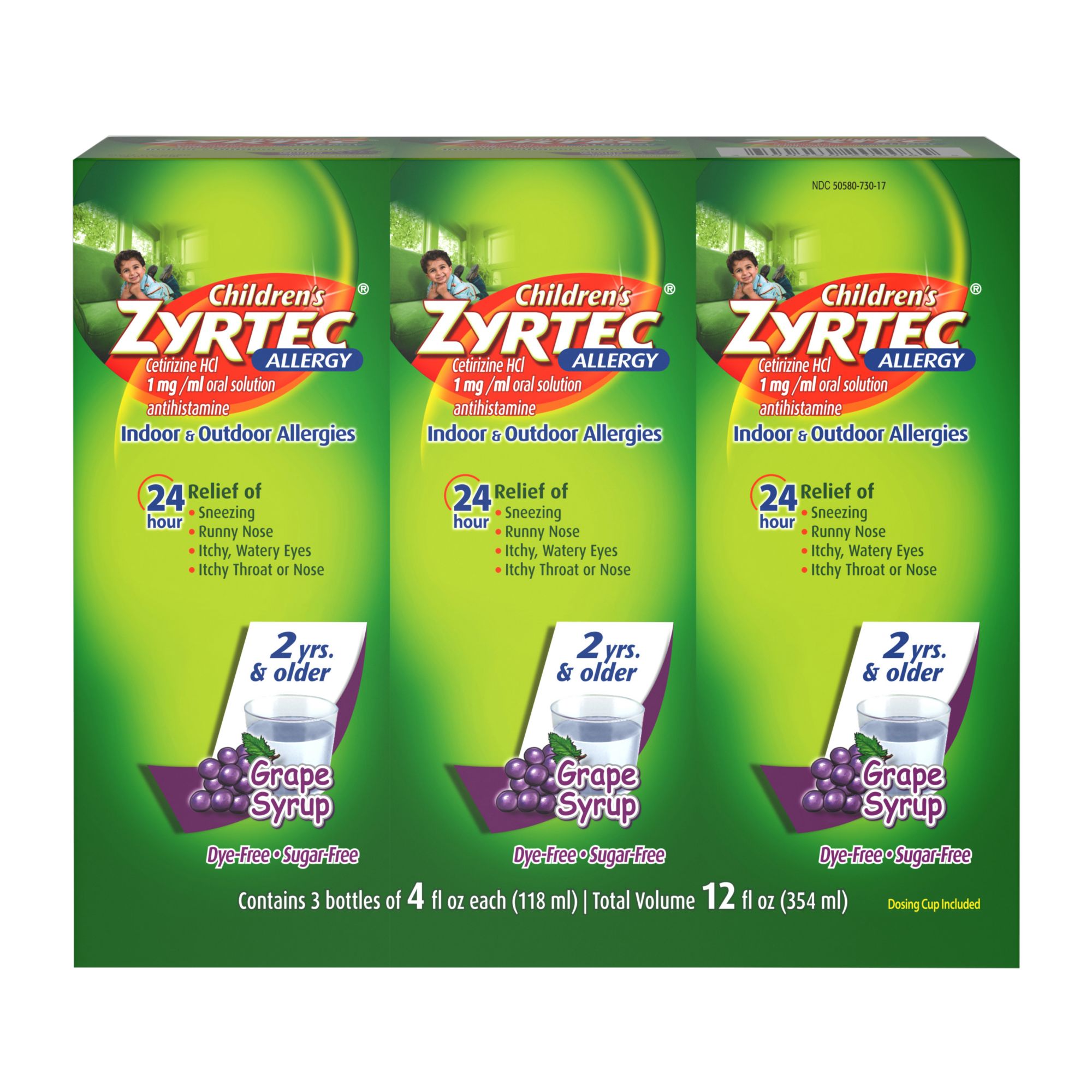 Zyrtec Children's 24 Hour Allergy Relief Grape Syrup, 3 ct./4 fl. oz.