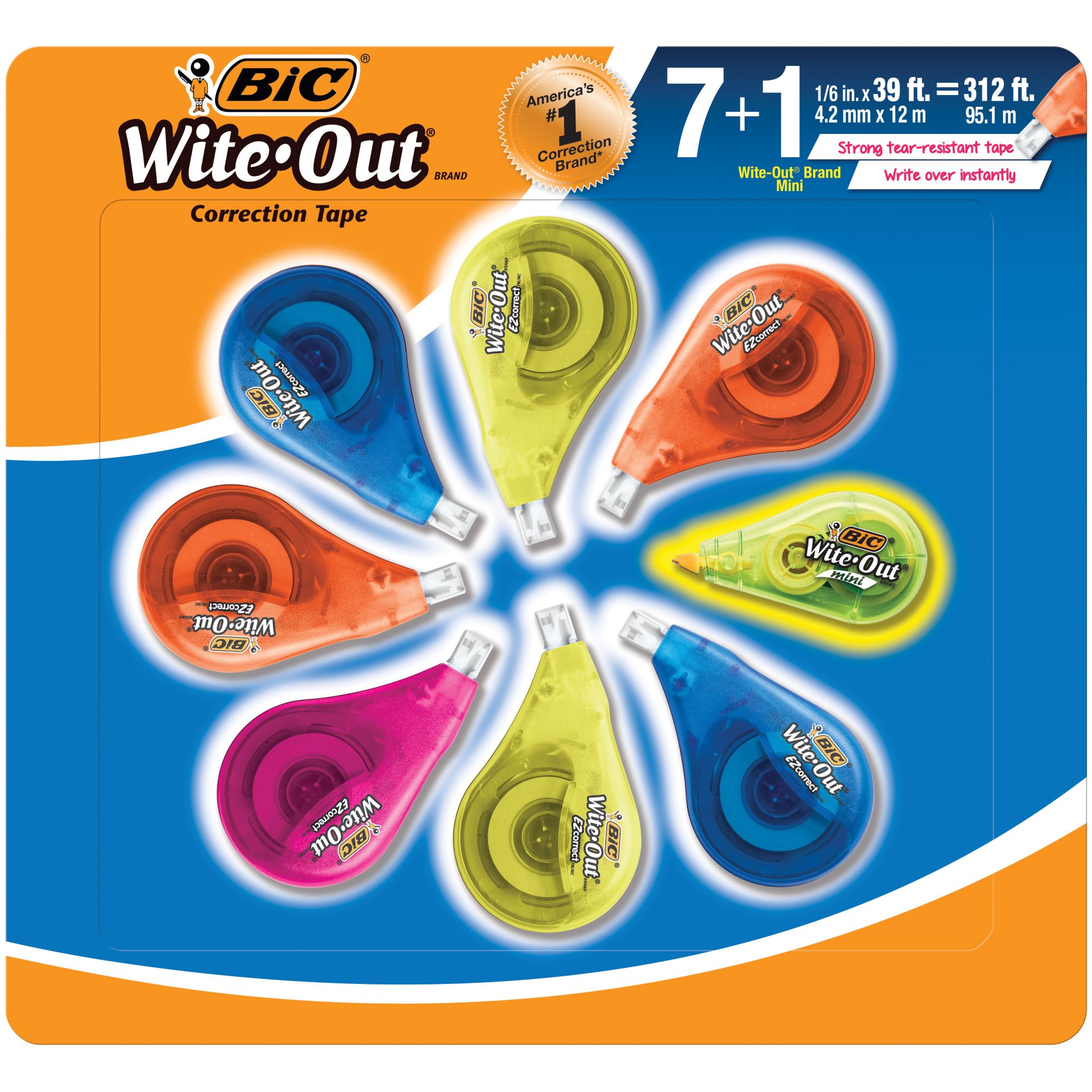 BIC Wite-Out Correction Tape, Variety Pack, 10 ct