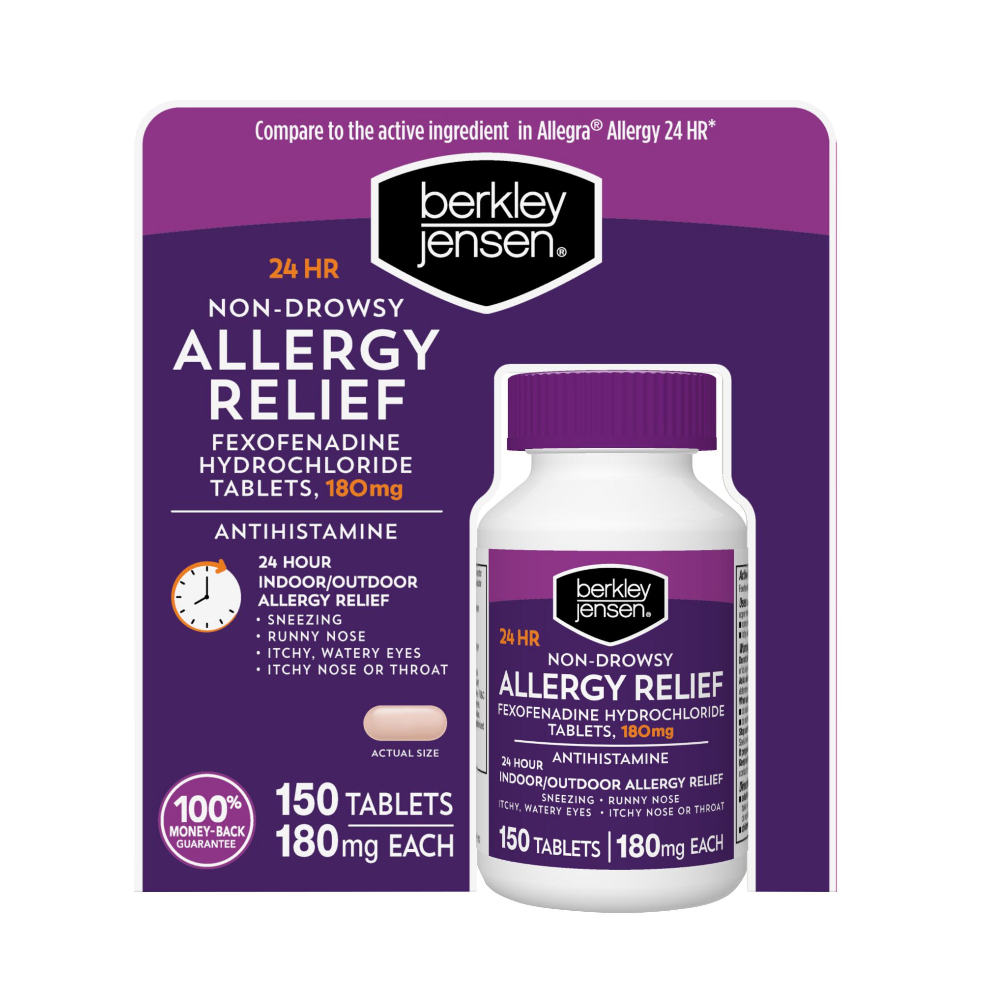 Berkley Jensen Non-Drowsy 24-Hour Allergy Relief 180mg Tablets, 150 ct.