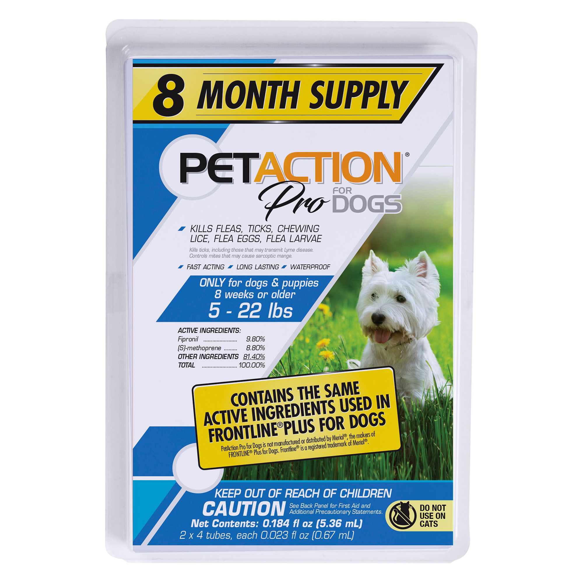 Pet Action Flea & Tick Small Dog Treatment, 5-22 lbs., 8 treatments
