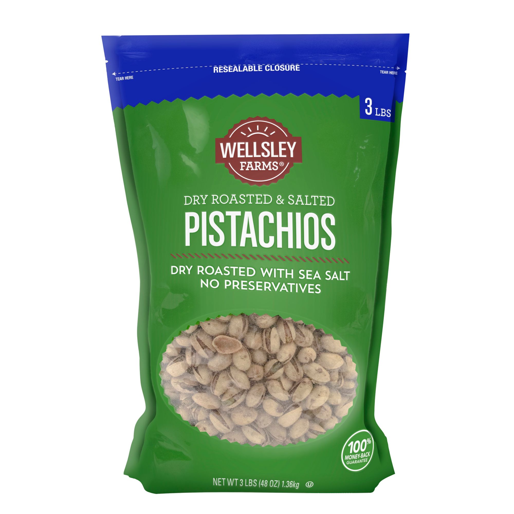 Wellsley Farms Roasted and Salted Pistachios, 48 oz.