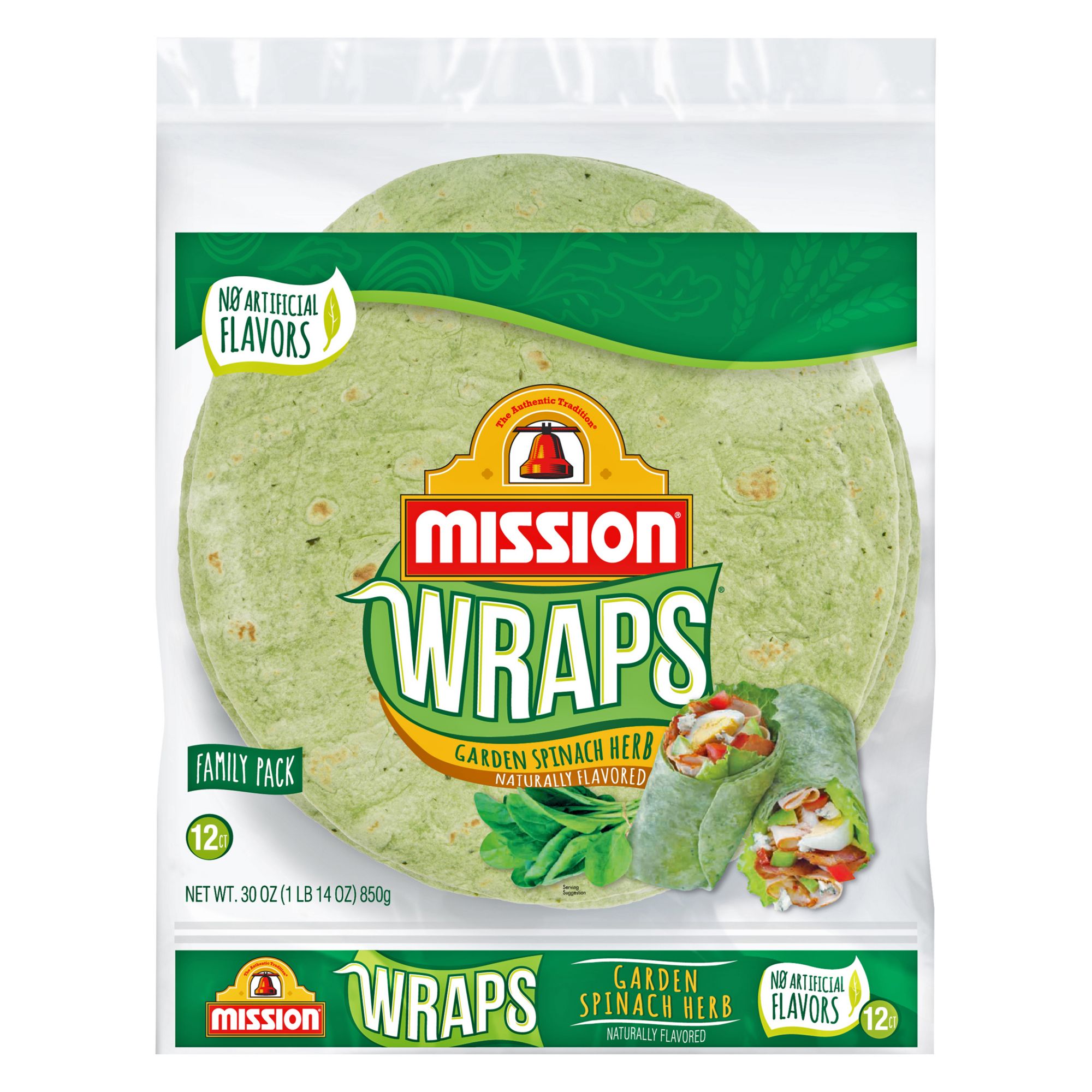 Mission Garden Spinach Herb Wraps, 12 ct.