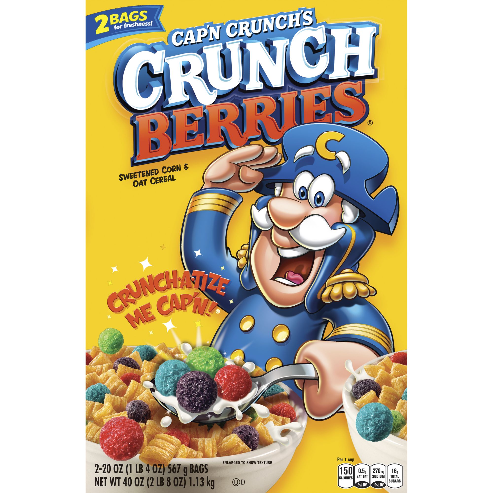 Cap'n Crunch's Crunch Berries Sweetened Corn & Oat Cereal, 2 pk./20 oz.