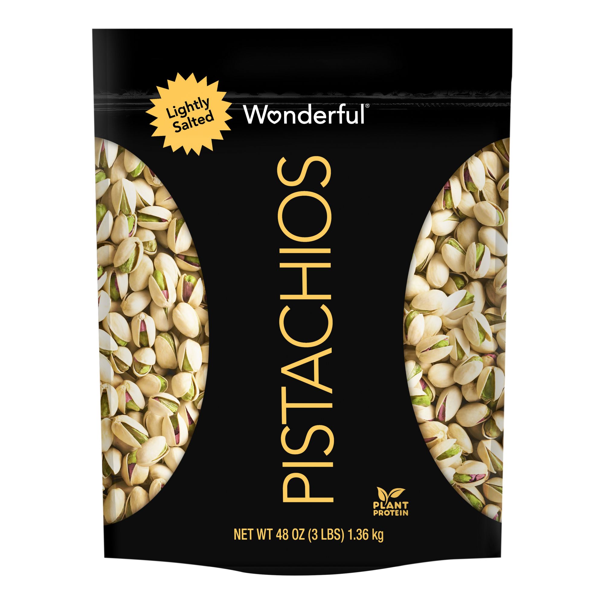 Wonderful Pistachios Roasted and Lightly Salted In-Shell Pistachios in Resealable Pouch, 48 oz.