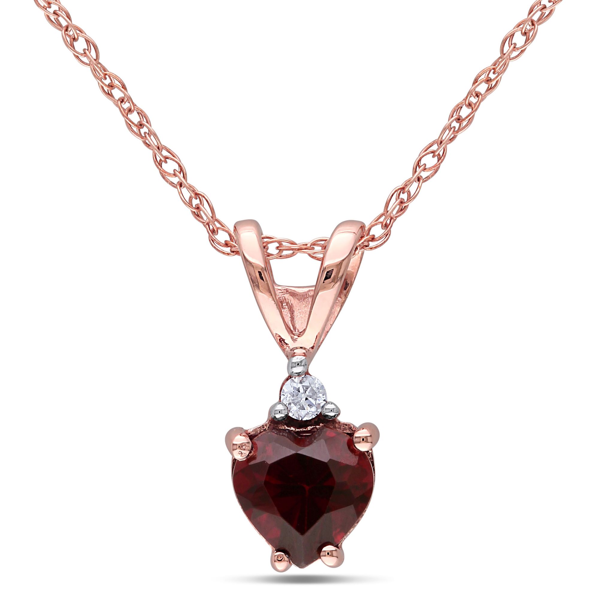 .50 ct. TGW Garnet and Diamond Accent Heart Pendant in 10k Pink Gold