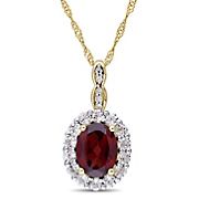 Garnet, White Topaz, and Diamond Accent Vintage Pendant with Chain in 14k Yellow Gold