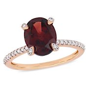 3 ct. TGW Oval-Cut Garnet and 1/10 ct. TW Diamond Ring in 10k Rose Gold, Size 9