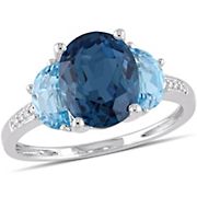 4 1/2 ct. TGW London and Sky Blue Topaz and Diamond 3-Stone Ring in Sterling Silver, Size 7