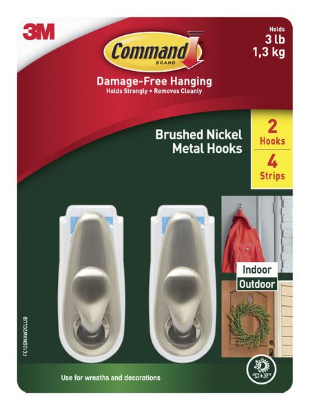 Command Damage-Free Hanging Metal Hooks, 2 pk. - Brushed Metal
