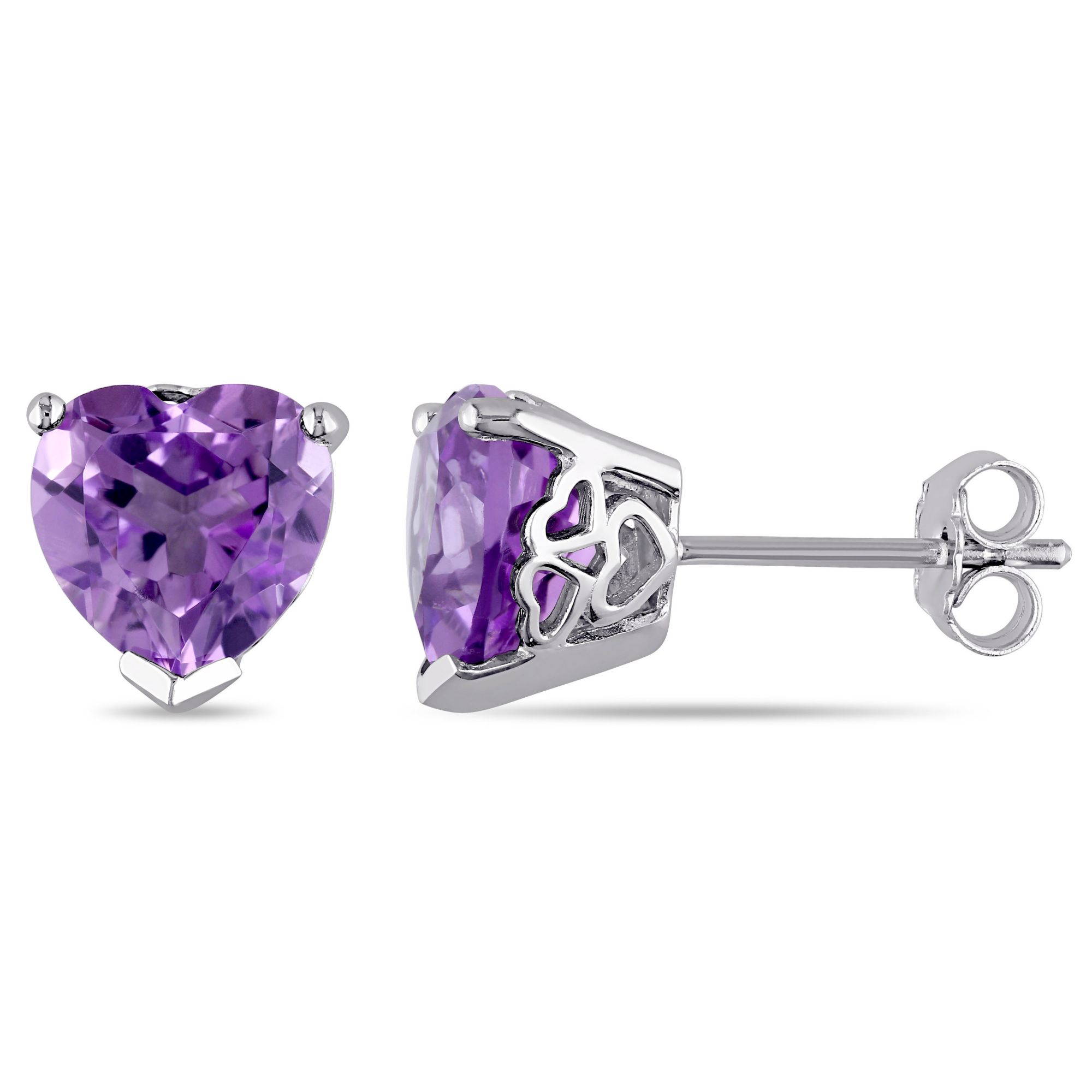 3.30 ct. TGW Amethyst Heart Stud Earrings in Sterling Silver