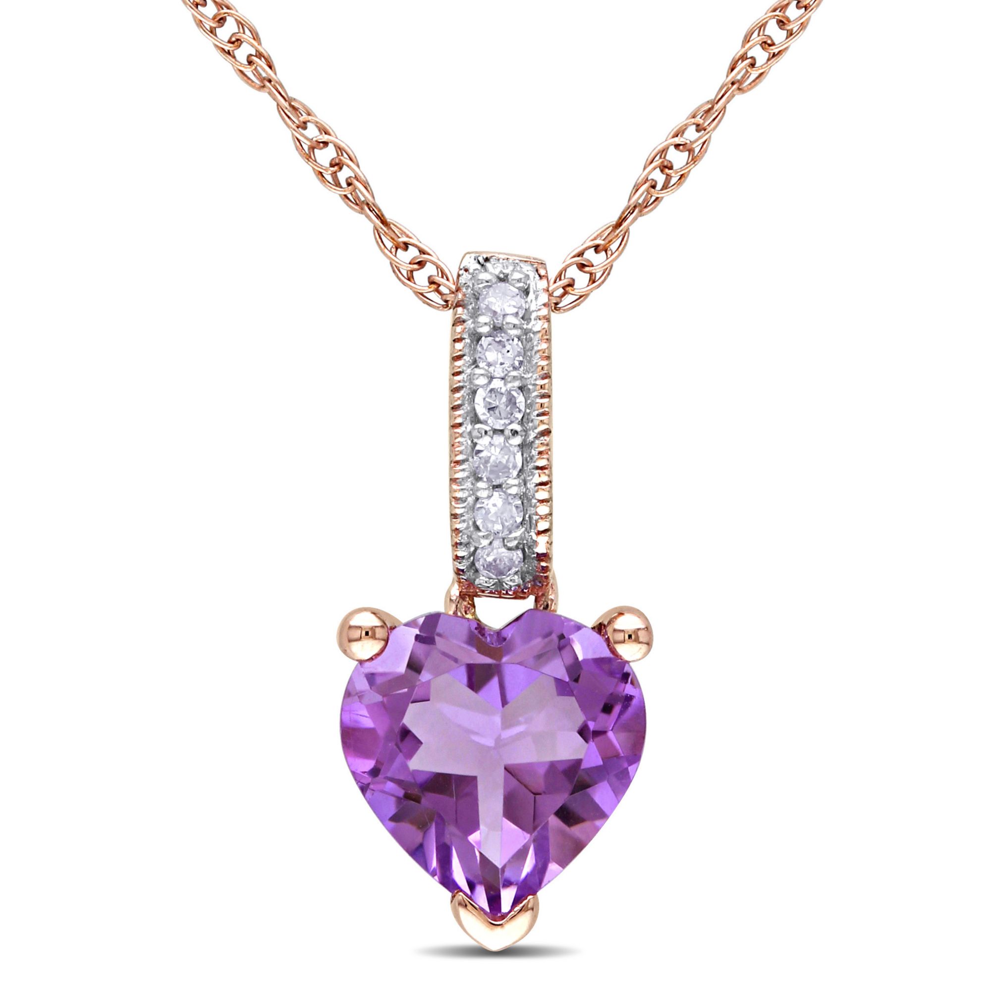 .55 ct. TGW Amethyst and Diamond Accents Heart Pendant 10k Rose Gold