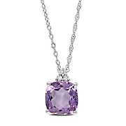 1.75 ct. TGW Amethyst and Diamond Accents Drop Pendant in 10k White Gold