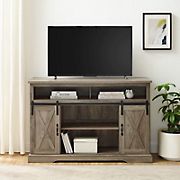 W. Trends 52&quot; Farmhouse Sliding Barn Door TV Stand for Most TV's up to 58&quot; - Grey Wash
