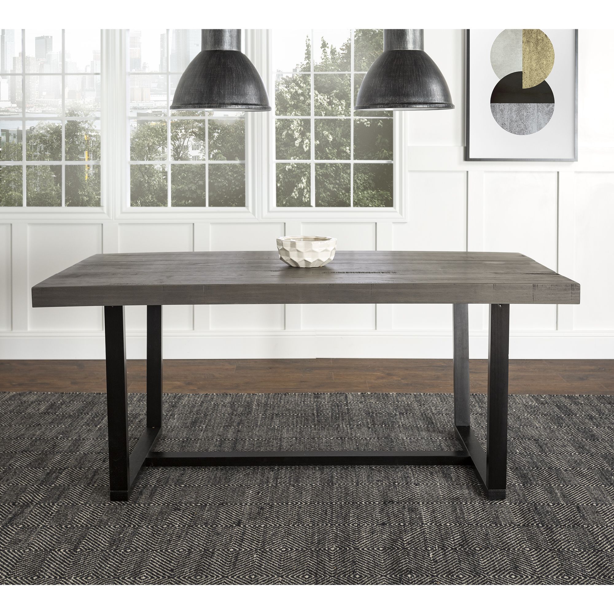 W. Trends Farmhouse 72&quot; Solid Wood Kitchen Dining Table - Gray