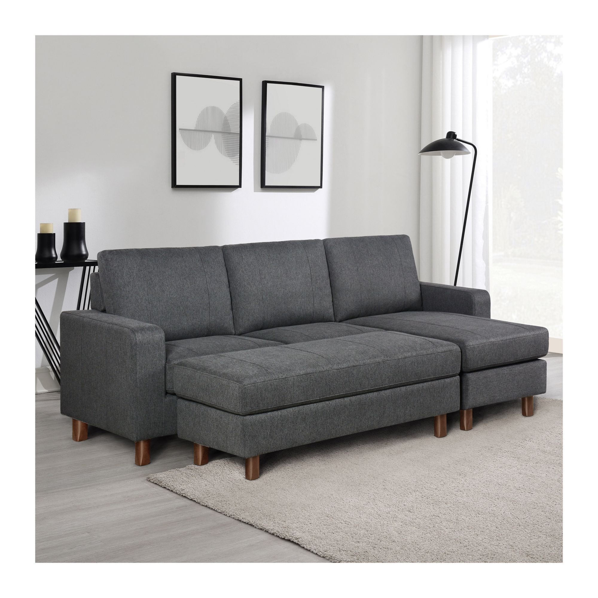 Abbyson Living Elaina Reversible Sectional Sofa and Ottoman