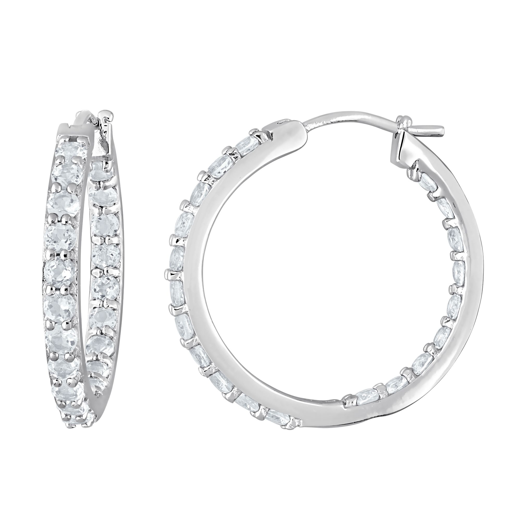 AQUAMARINE HOOP SILVER EARRINGS