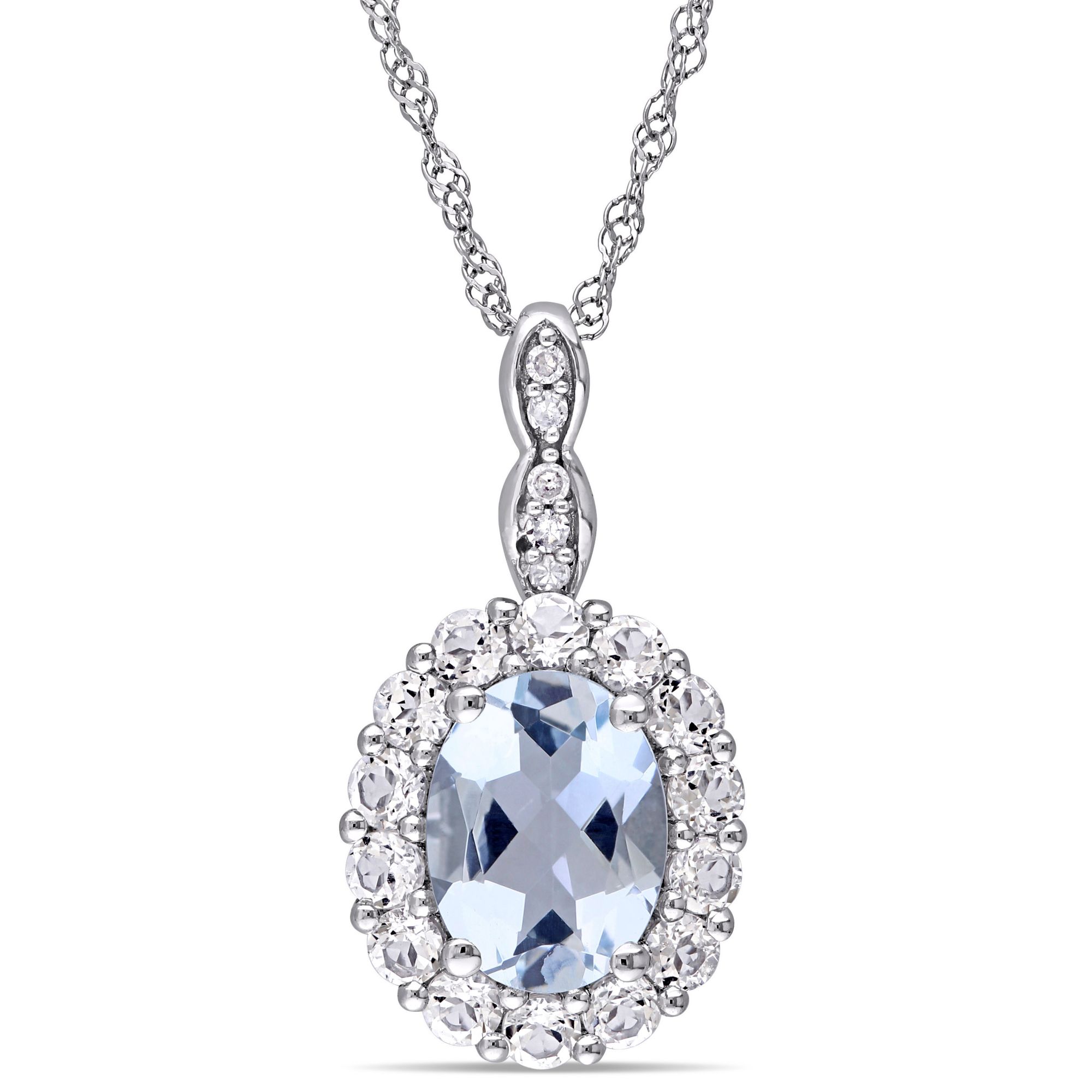 DIAMOND & AQUAMARINE FASHION PENDANT