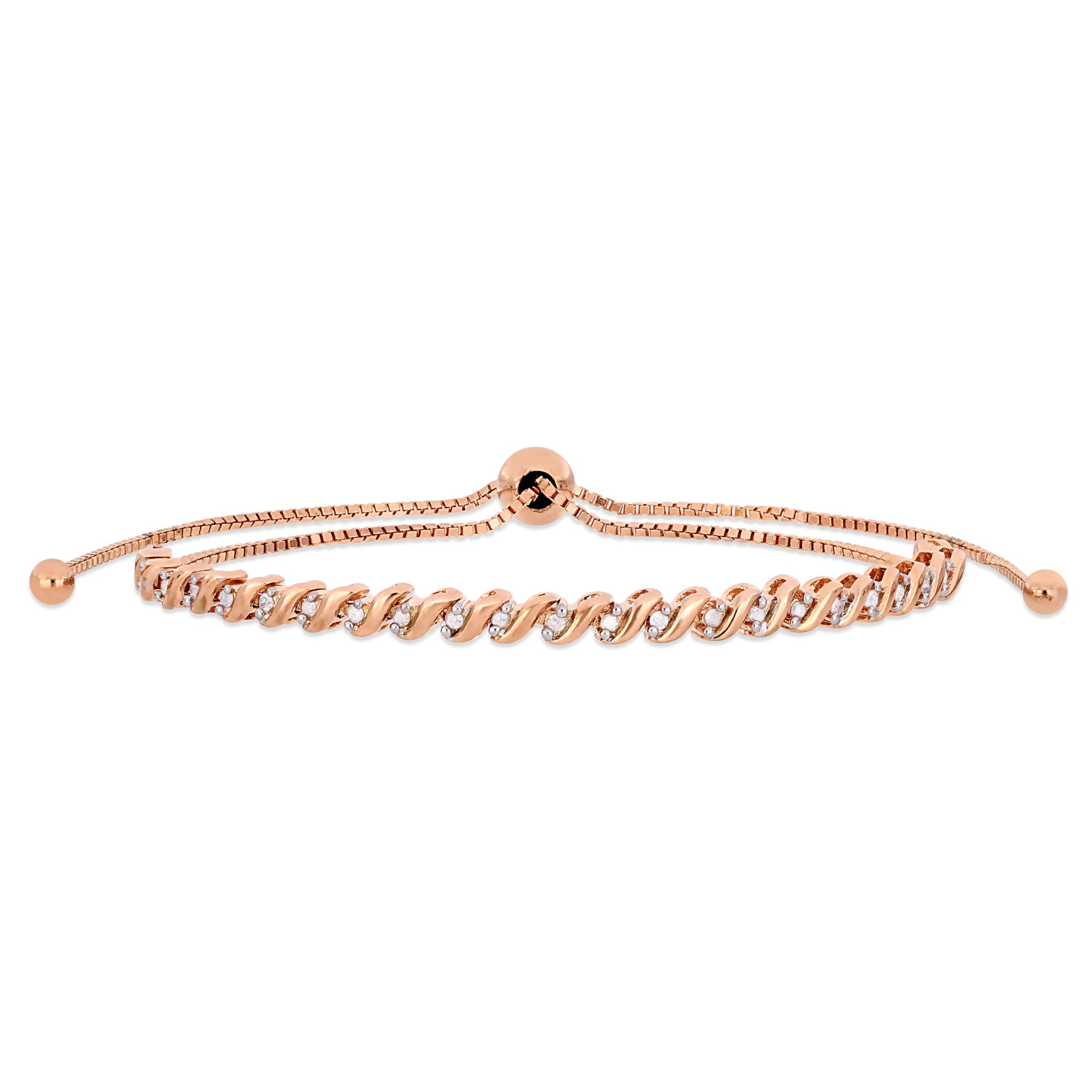 Diamond2Deal Sterling Silver/Rose-plated Polished Monogram Bracelet