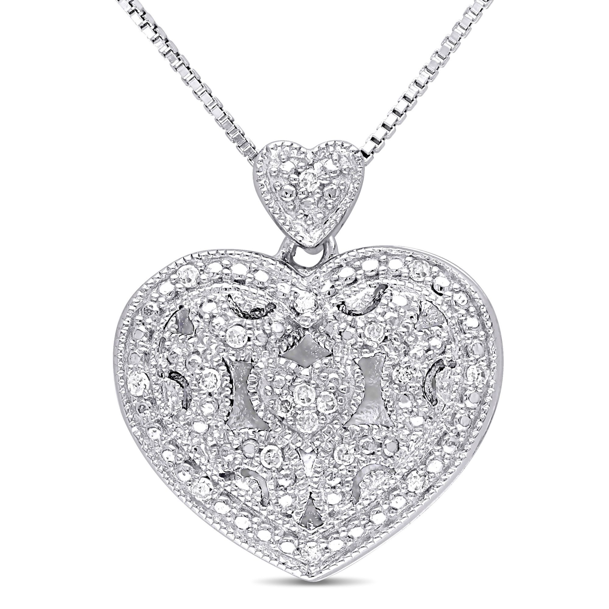 Sterling Silver Heart Locket with Diamond - Louise