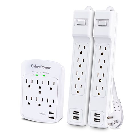 CyberPower Multi Outlet USB Surge Protector Bundle, 3 pk. - White