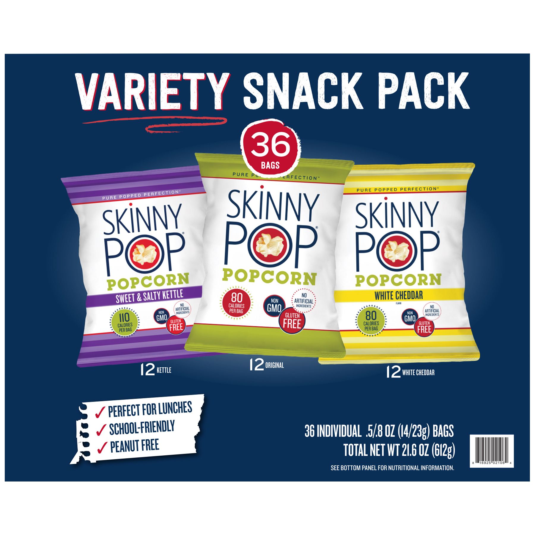 SkinnyPop Original Popcorn, Individual Snack Size Bags, Skinny Pop, Healthy  Popcorn Snacks, Gluten Free, 0.65 Ounce (Pack of 30)