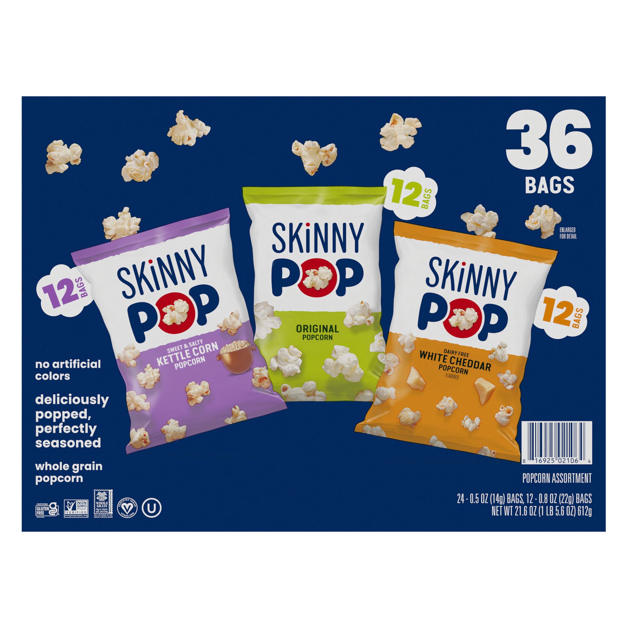 Skinny Pop Popcorn, Original/White Cheddar, Variety Snack Pack 14